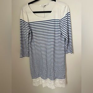 Blue and White stripe summer dress Lace detail NWT